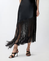 Satin one-shoulder mini dress with fringing - Black | Pinko