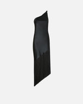 Satin one-shoulder mini dress with fringing - Black | Pinko
