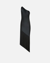 Satin one-shoulder mini dress with fringing - Black | Pinko