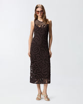 Sleeveless midi dress in geometric crochet - | Pinko