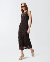 Sleeveless midi dress in geometric crochet - | Pinko