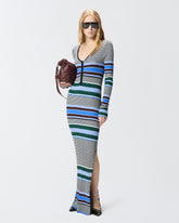 Long striped knit slim-fit dress - Multicolor Black-Light Blue | Pinko
