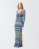 Long striped knit slim-fit dress - Multicolor Black-Light Blue | Pinko
