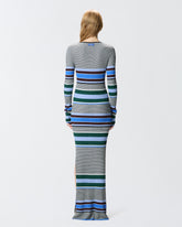Long striped knit slim-fit dress - Multicolor Black-Light Blue | Pinko