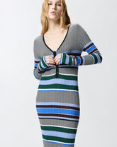 Long striped knit slim-fit dress - Multicolor Black-Light Blue | Pinko