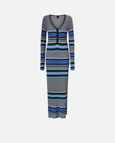 Long striped knit slim-fit dress - Multicolor Black-Light Blue | Pinko