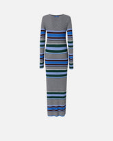 Long striped knit slim-fit dress - Multicolor Black-Light Blue | Pinko