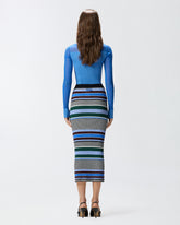 Calf-length striped knit slim-fit skirt - Multicolor Black-Light Blue | Pinko
