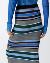 Calf-length striped knit slim-fit skirt - Multicolor Black-Light Blue | Pinko