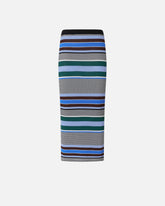 Calf-length striped knit slim-fit skirt - Multicolor Black-Light Blue | Pinko
