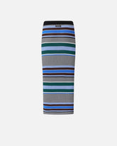 Calf-length striped knit slim-fit skirt - Multicolor Black-Light Blue | Pinko