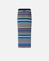 Calf-length striped knit slim-fit skirt - Multicolor Black-Light Blue | Pinko
