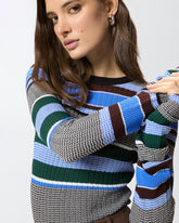 Pullover mit bunten Streifen - Mehrfarbig Schwarz-Hellblau | Pinko