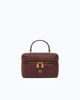 Mini beauty case with shoulder strap in chevron leather - Dark Red | Pinko