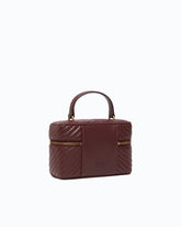 Mini beauty case with shoulder strap in chevron leather - Dark Red | Pinko
