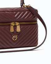 Mini beauty case with shoulder strap in chevron leather - Dark Red | Pinko