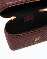 Mini beauty case with shoulder strap in chevron leather - Dark Red | Pinko