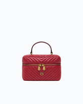 Mini beauty case with shoulder strap in chevron leather - Red | Pinko