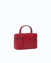 Mini beauty case with shoulder strap in chevron leather - Red | Pinko