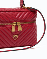Mini beauty case with shoulder strap in chevron leather - Red | Pinko