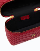 Mini beauty case with shoulder strap in chevron leather - Red | Pinko