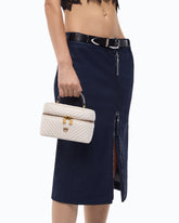 Mini beauty case with shoulder strap in chevron leather - White | Pinko