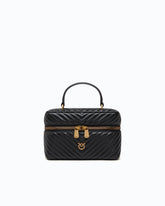 Mini beauty case with shoulder strap in chevron leather - Black | Pinko