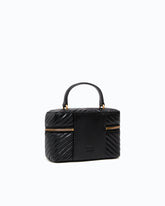 Mini beauty case with shoulder strap in chevron leather - Black | Pinko