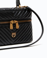 Mini beauty case with shoulder strap in chevron leather - Black | Pinko
