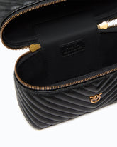 Mini beauty case with shoulder strap in chevron leather - Black | Pinko