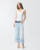 Cropped jeans with leather belt - | Pinko