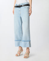 Cropped jeans with leather belt - | Pinko