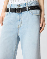 Cropped jeans with leather belt - | Pinko