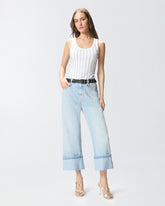 Cropped jeans with leather belt - | Pinko