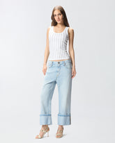 Cropped jeans with leather belt - | Pinko