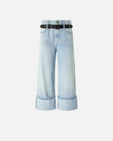 Cropped jeans with leather belt - | Pinko