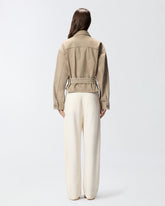 Brown denim jacket with jewel embroidery - | Pinko