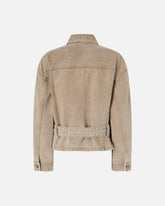 Brown denim jacket with jewel embroidery - | Pinko