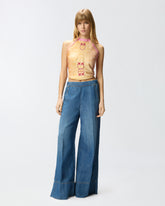 Wide-leg jeans in linen-blend denim - Blue | Pinko