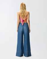 Wide-leg jeans in linen-blend denim - Blue | Pinko