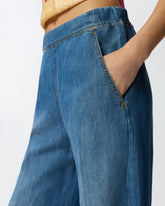 Wide-leg jeans in linen-blend denim - Blue | Pinko