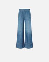 Wide-leg jeans in linen-blend denim - Blue | Pinko