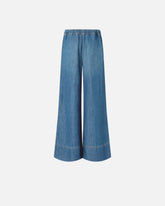Wide-leg jeans in linen-blend denim - Blue | Pinko