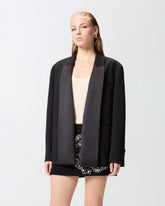 Slub fabric jacket with satin lapels - Black | Pinko