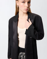 Slub fabric jacket with satin lapels - Black | Pinko
