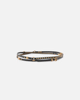 Double-wrap leather belt with studs and branded rings, 1 cm - | Pinko