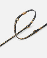 Double-wrap leather belt with studs and branded rings, 1 cm - | Pinko