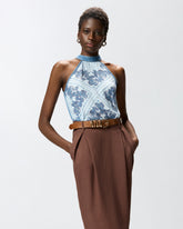 Denim top with scarf print - | Pinko