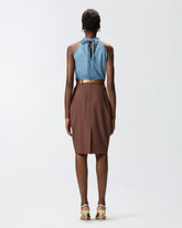 Denim top with scarf print - | Pinko