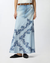 Denim midi skirt with scarf print - | Pinko